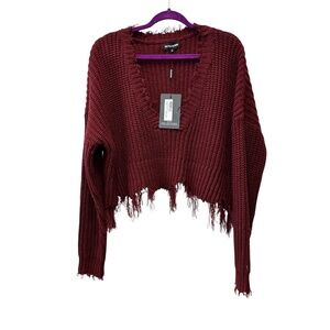 NWT PrettyLittleThing Fringe Sweater Jumper Distressed Rust Size S Small